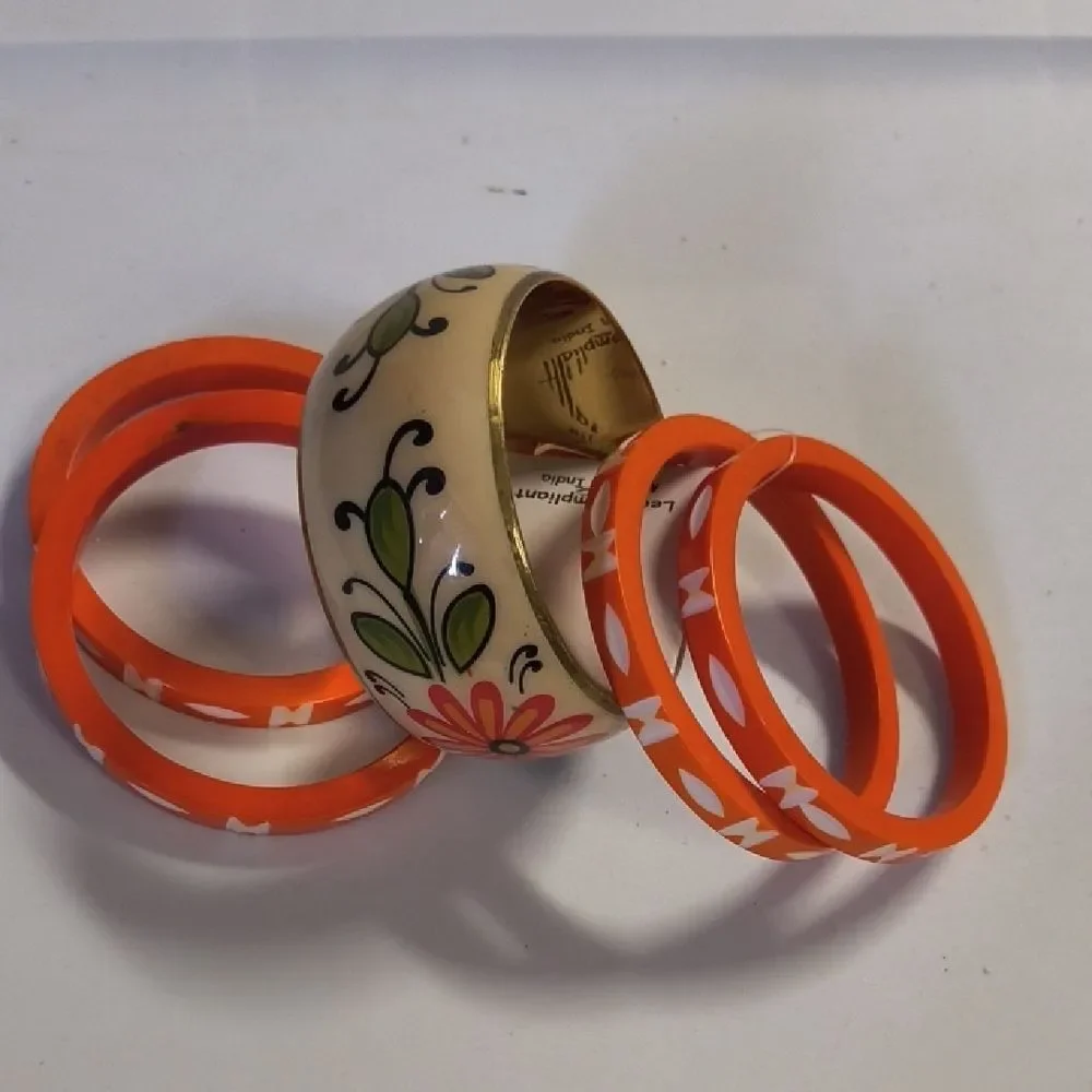 Floral Cream and Orange Bangle Set